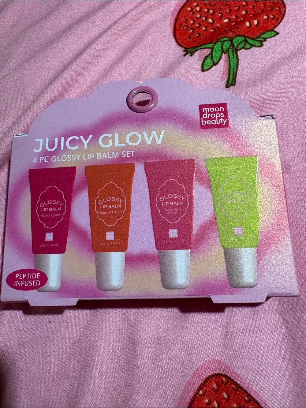 Moon Drops Beauty Juicy Glow 4-Pack Glossy Lip Balm Set - Pink/Orange/Green